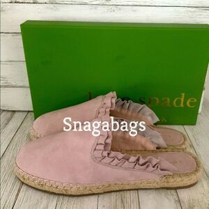 KATE SPADE NWT LAILA PALE PINK KID SUEDE FLAT SLIP ON SHOES Size 8M RUFFLE TRIM